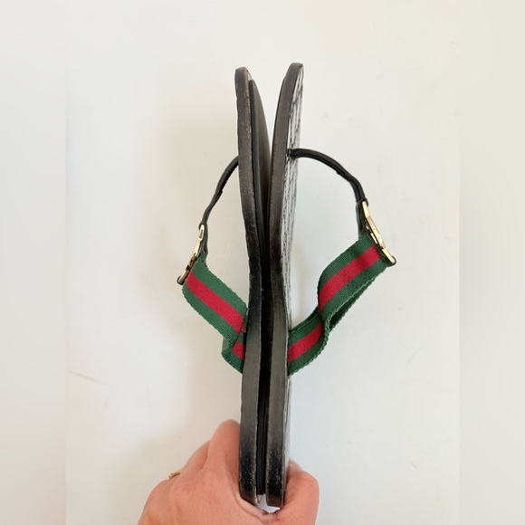 Gucci Black Lifford GG web Thong Fabric leather sandals EU 39 US 9 - Picture 8 of 10